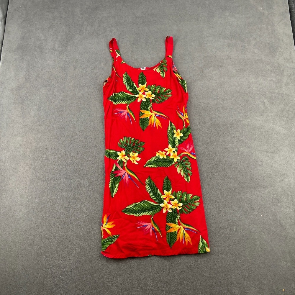Puanani By RJC Hawaiian Mini Dress Womens XS Red Plumeria Floral Back Zip Beach